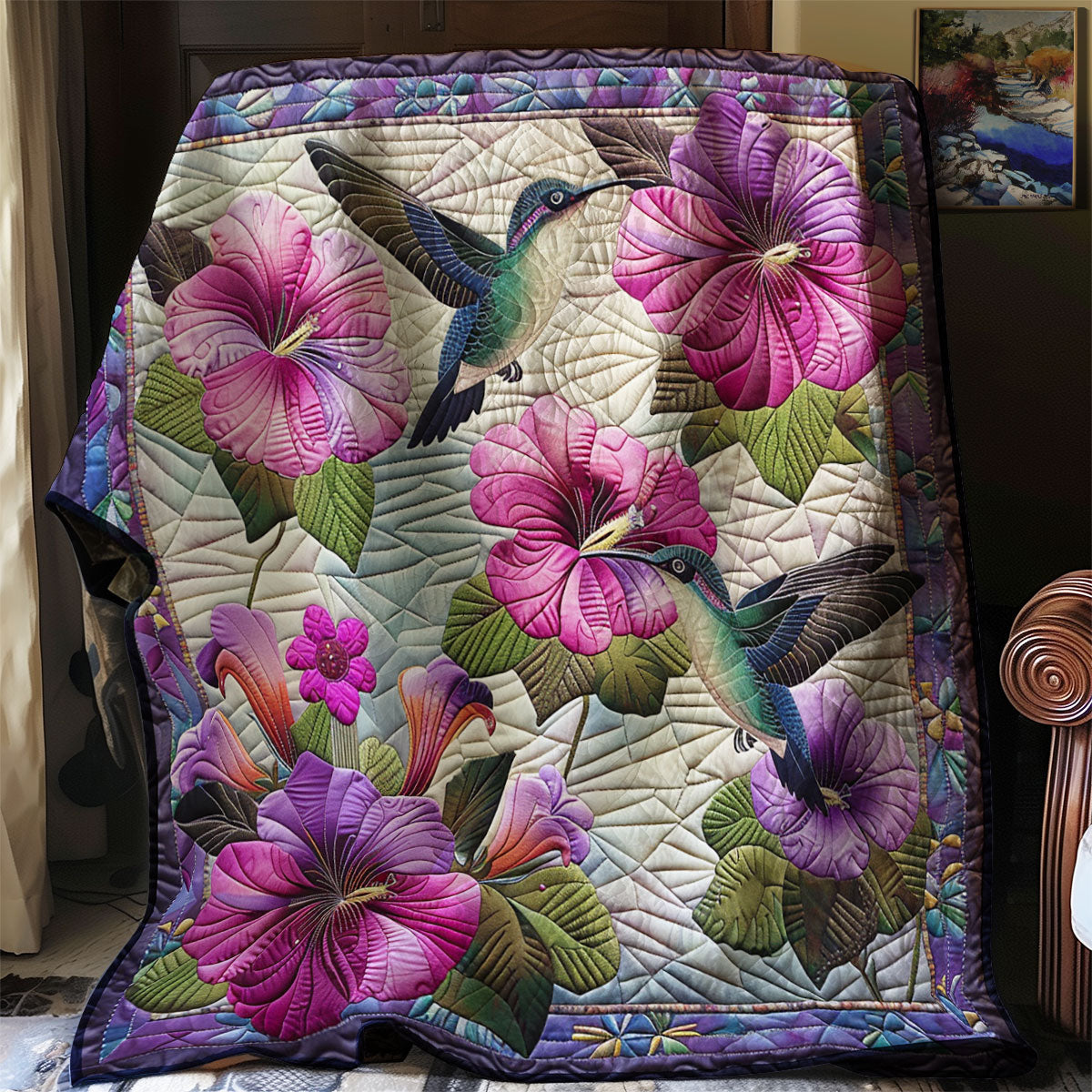 Hummingbird And Flowers XR0807009CL Quilt