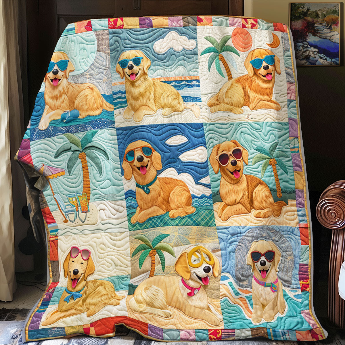 Ocean Golden Retriever Playtime XR2408022CL Quilt