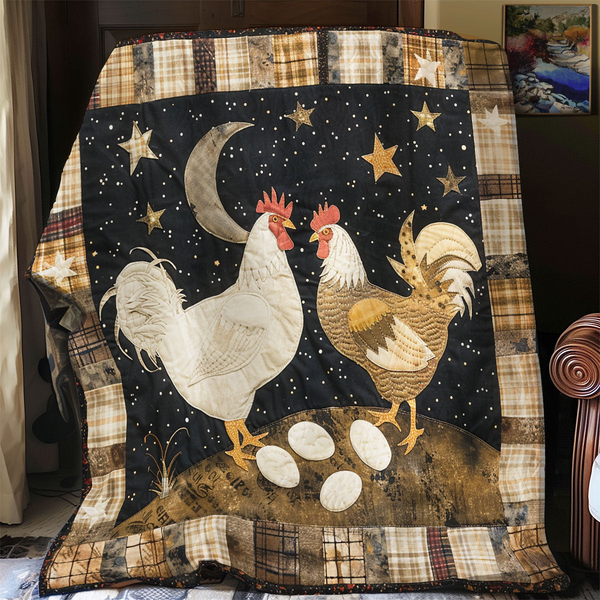 Patchwork Couple Chicken XR1308056CL Quilt