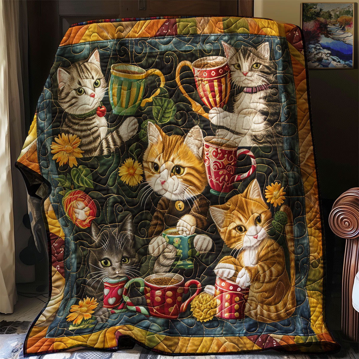 Playful Coffee Kittens XR3007032CL Quilt