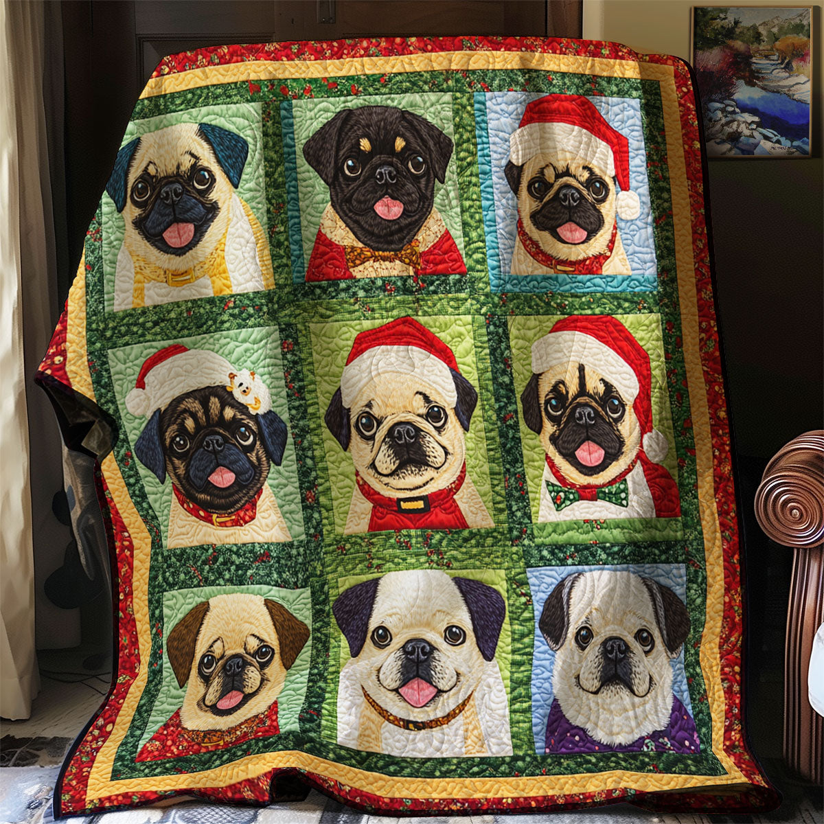 Pug Christmas Santa XR0108028CL Quilt