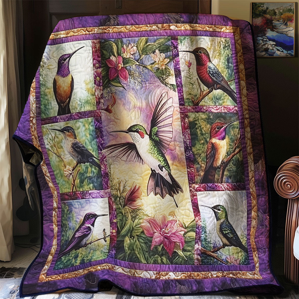 Purple Harmony Hummingbird WG2408003CL Quilt