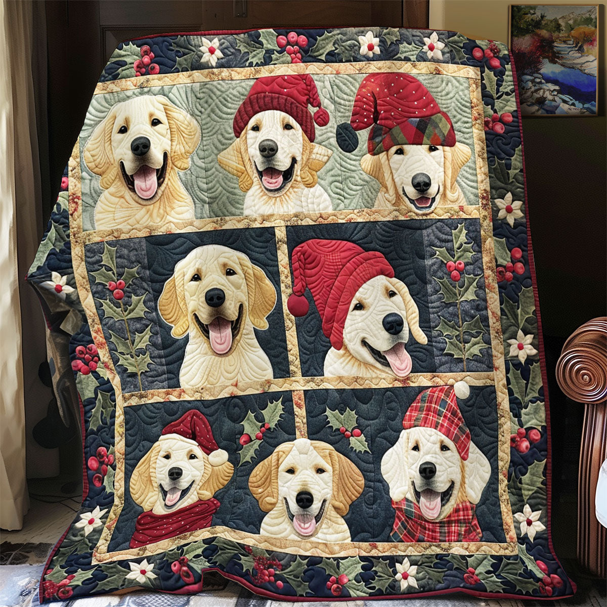 Red Hats Golden Retrievers XR1408001CL Quilt