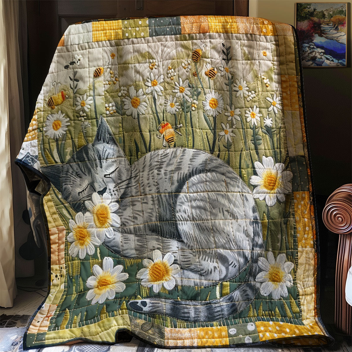 Sleeping Gray Cat XR3007048CL Quilt