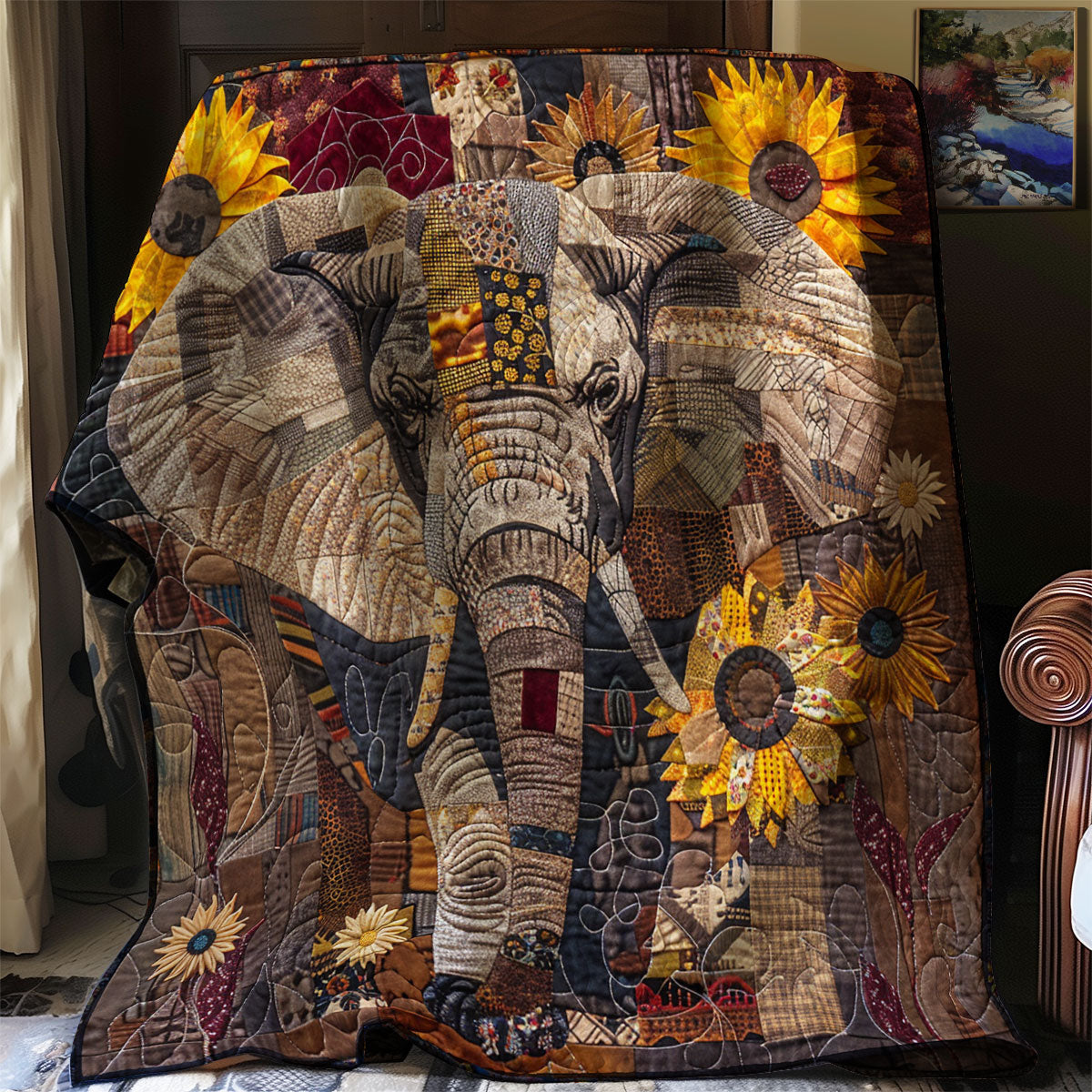 Sunflower Brown Elephant XR2407028CL Quilt