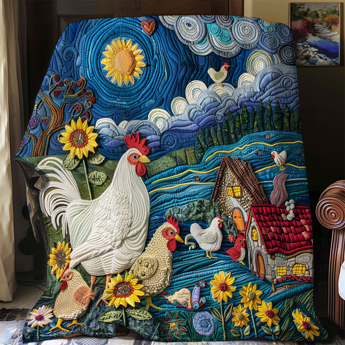 Sunflower Chickens XR1508008CL Quilt