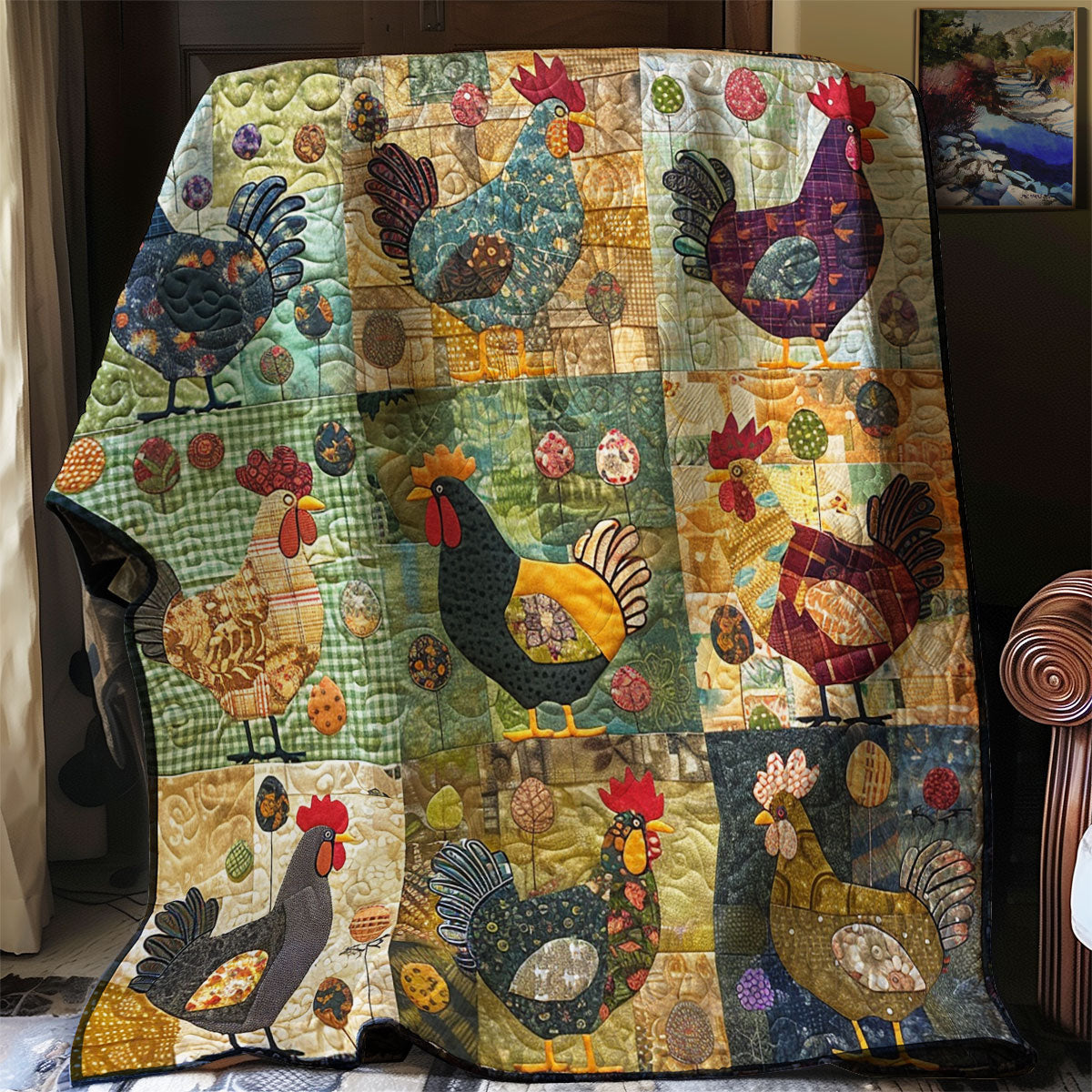 Vintage Chickens XR2507019CL Quilt