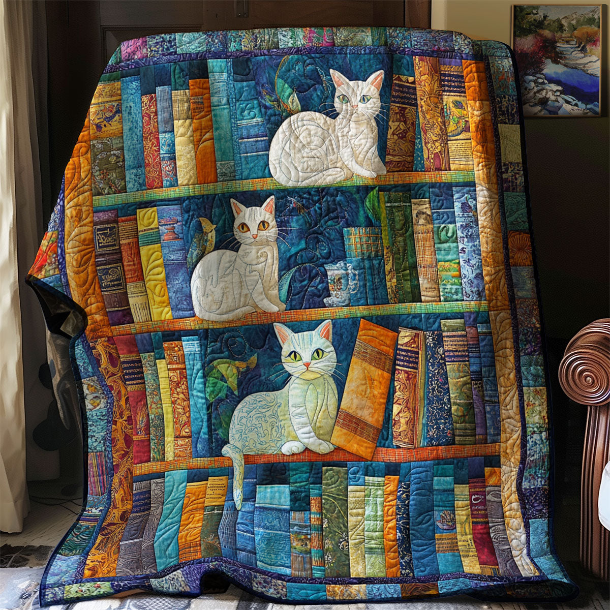 White Cats And Books XR0508019CL Quilt