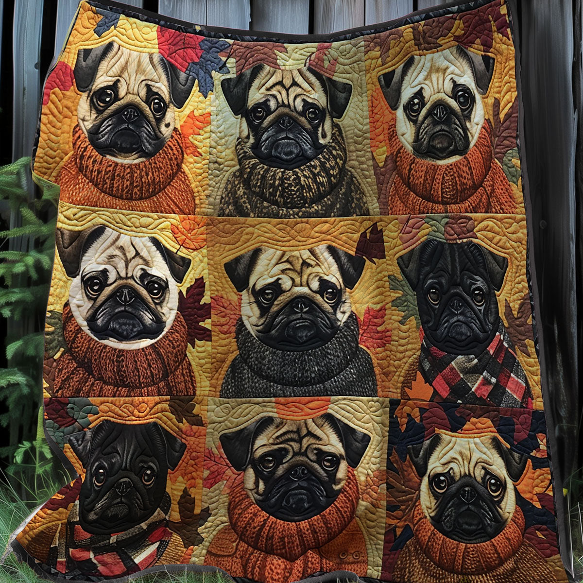 Autumn Pugs XR3107001CL Quilt