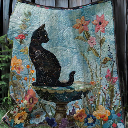 Black Cat On Fountain XR2407051CL Quilt