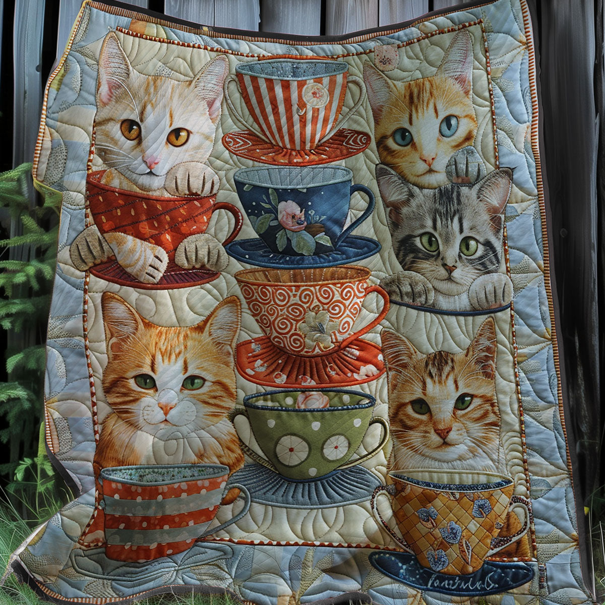 Colorful Coffee Cats XR3007035CL Quilt