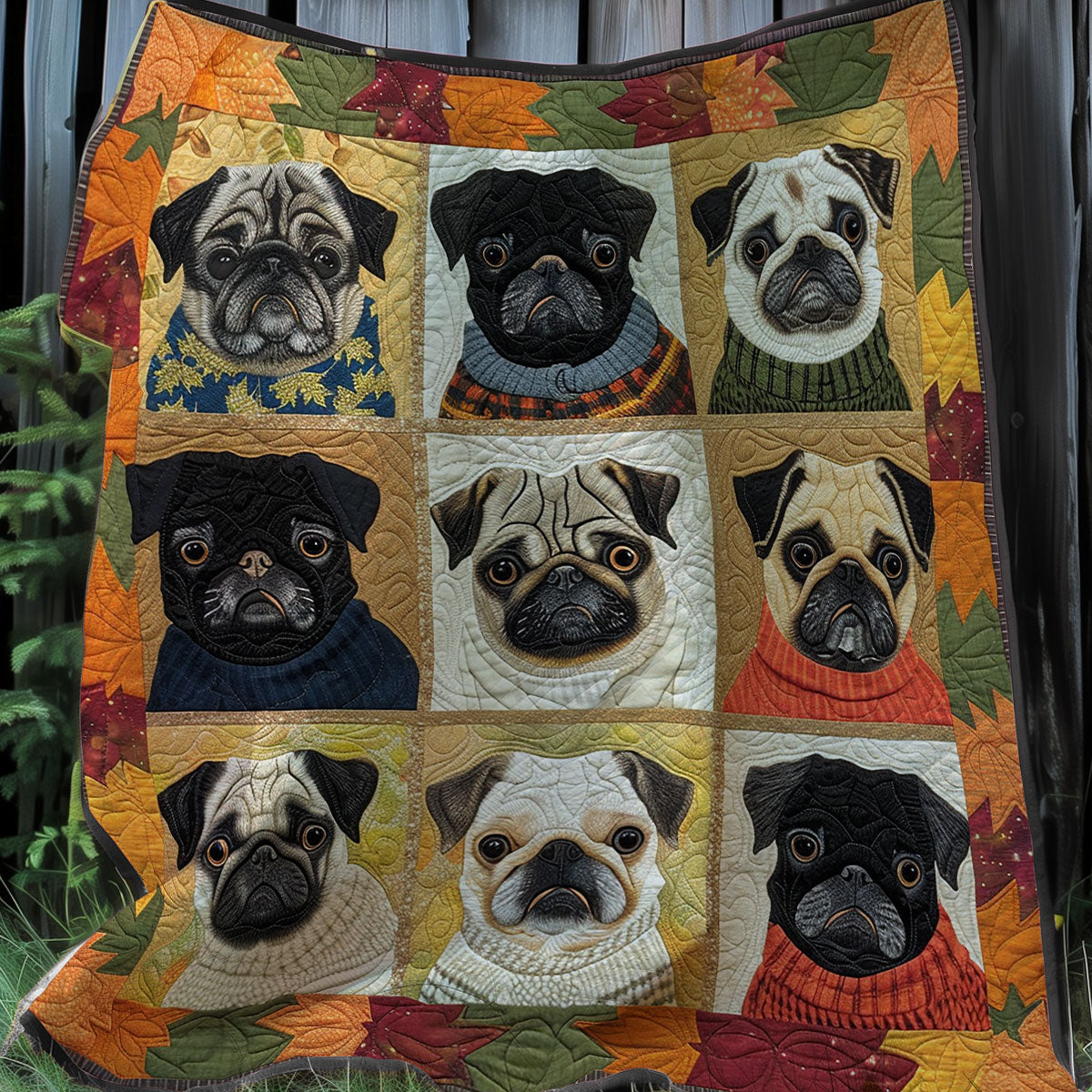 Cozy Fall Pugs XR3107004CL Quilt