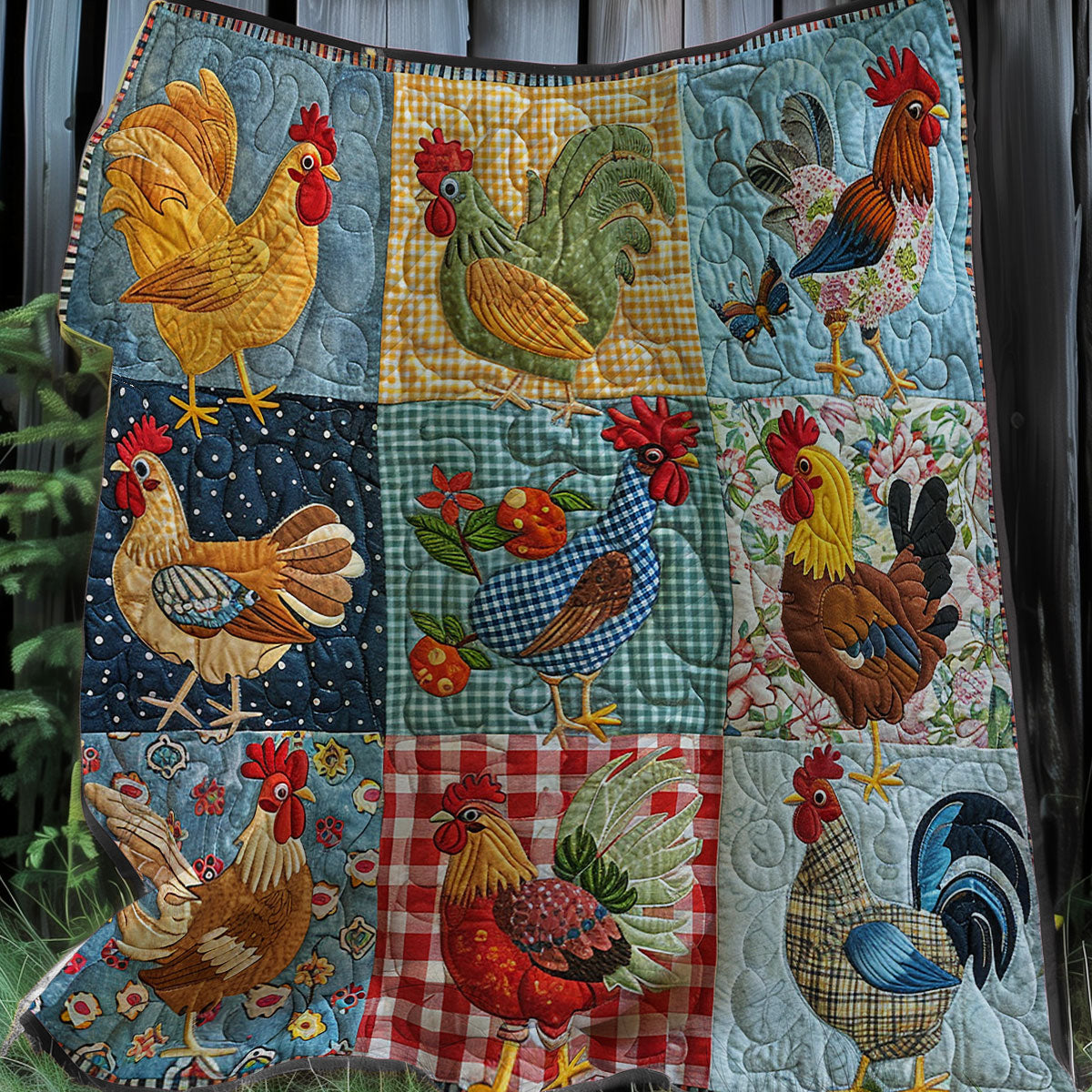 Fabric Chickens XR1707001CL Quilt