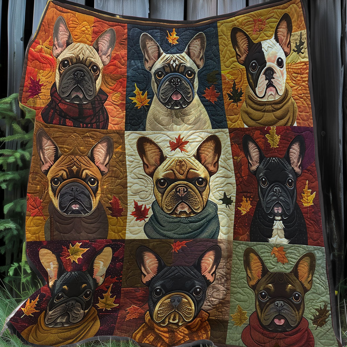 Fall French Bulldogs XR3107005CL Quilt