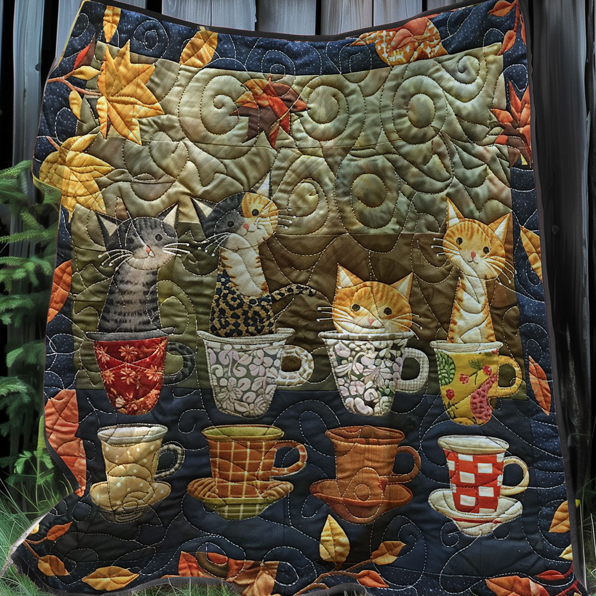 Falling Coffee Cat XR3007040CL Quilt