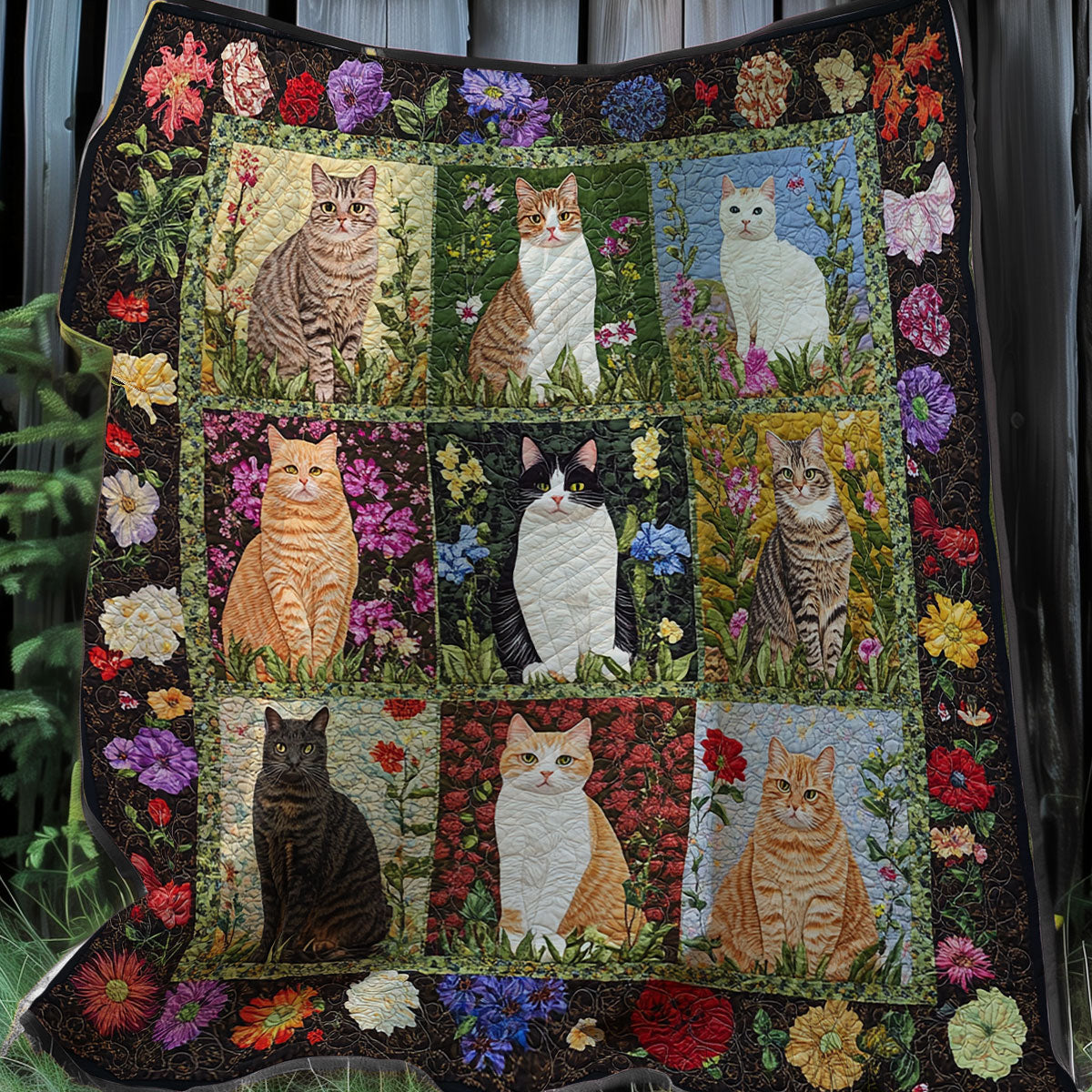 Floral Cats XR0708002CL Quilt