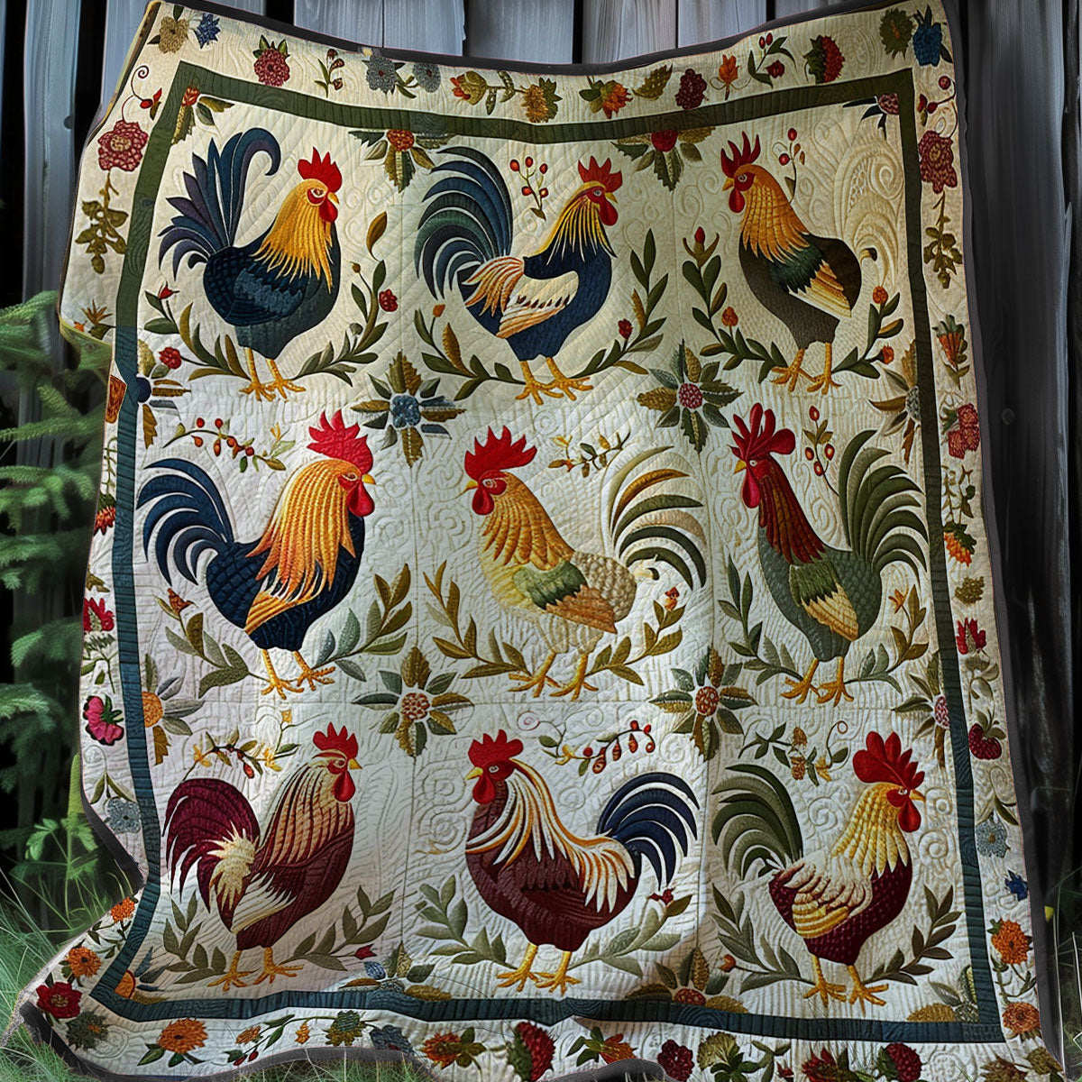 Floral Chickens XR1507008CL Quilt