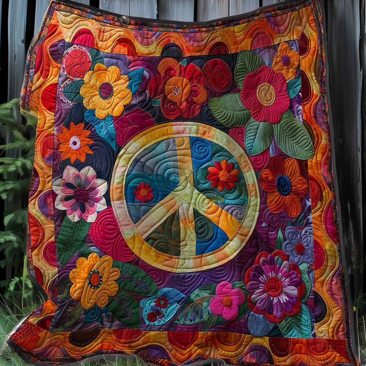 Floral Hippie Peace XR2207001CL Quilt