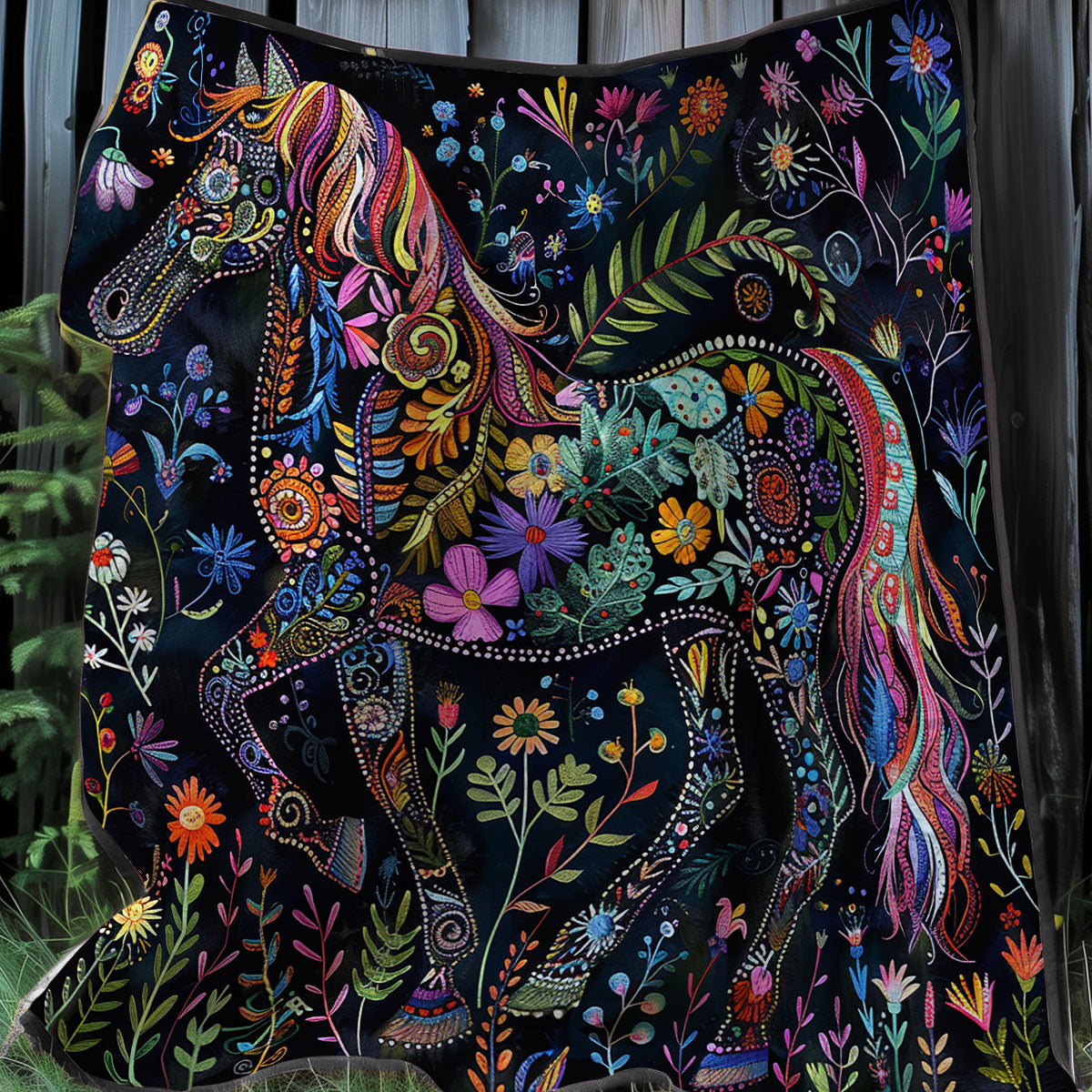 Floral Horse XR1207004CL Quilt