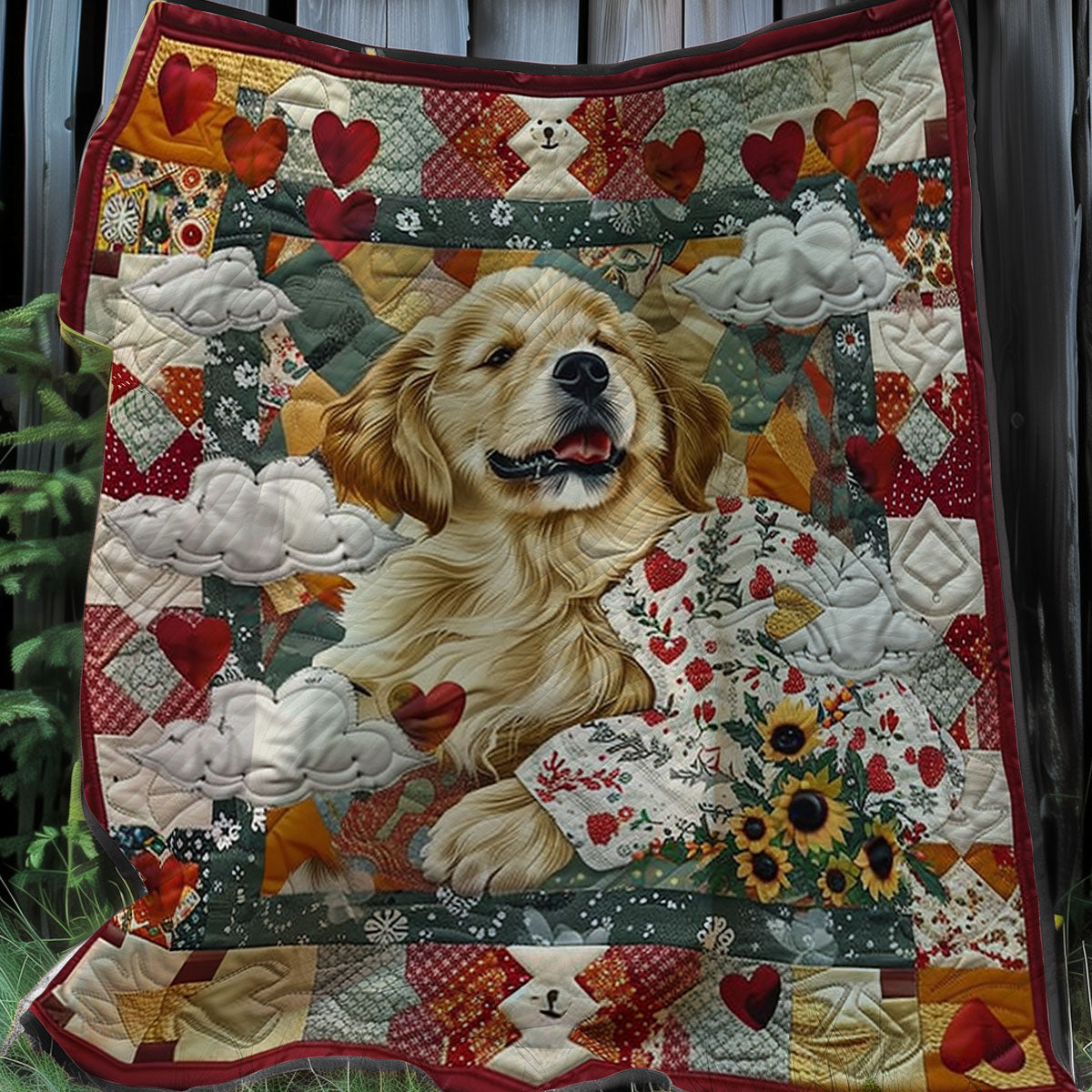 Happy Valentine Golden Retriever XR0907018CL Quilt