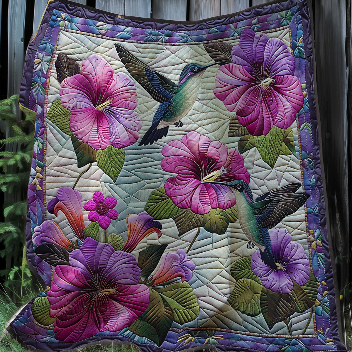 Hummingbird And Flowers XR0807009CL Quilt