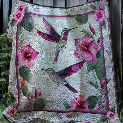 Hummingbird And Pink Flowers XR1007013CL Quilt