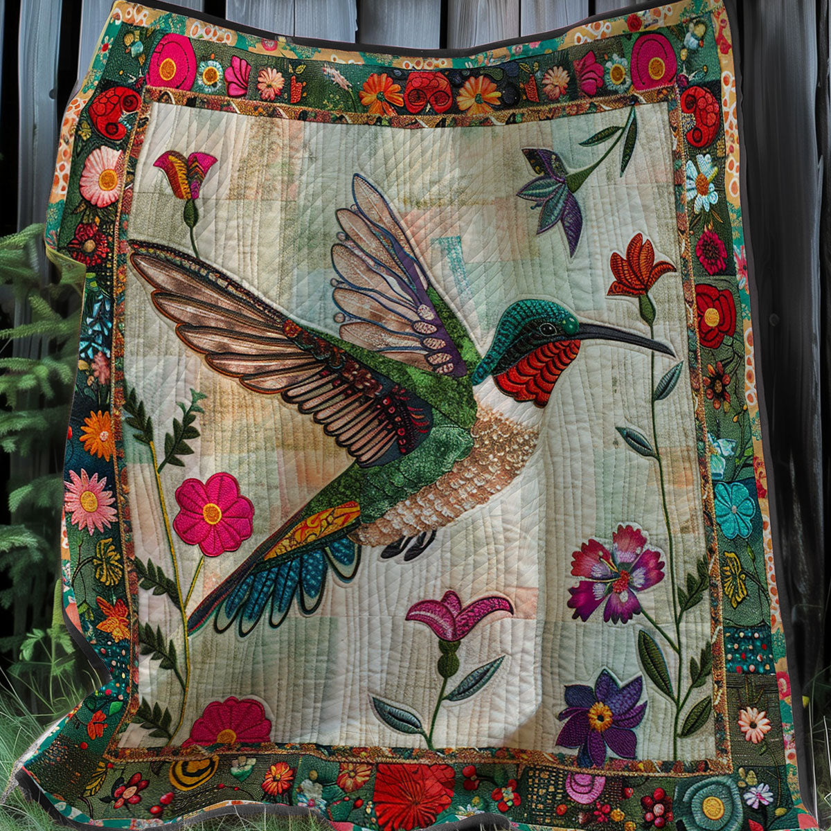 Hummingbird In Garden XR0307007CL Quilt