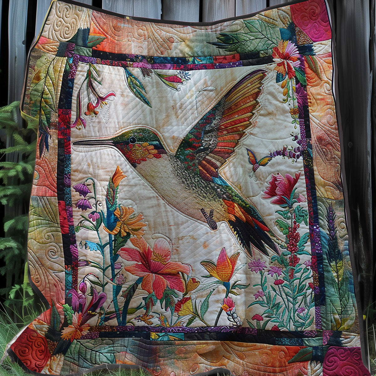 Hummingbird With Flowers XR0307006CL Quilt