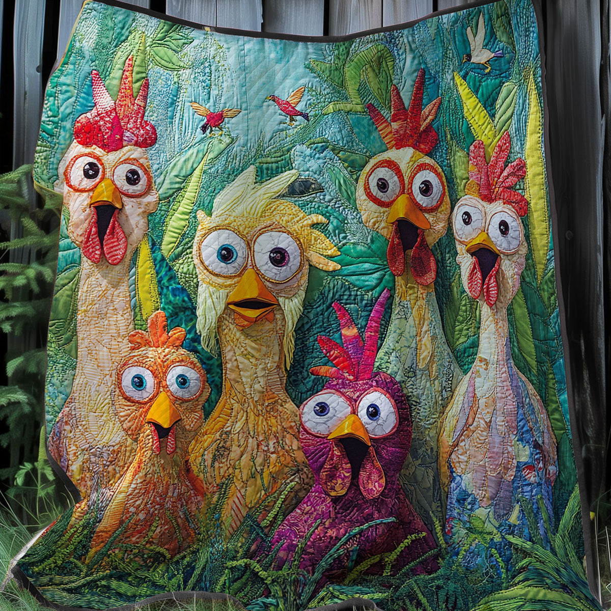 Jungle Funny Chickens XR0208008CL Quilt