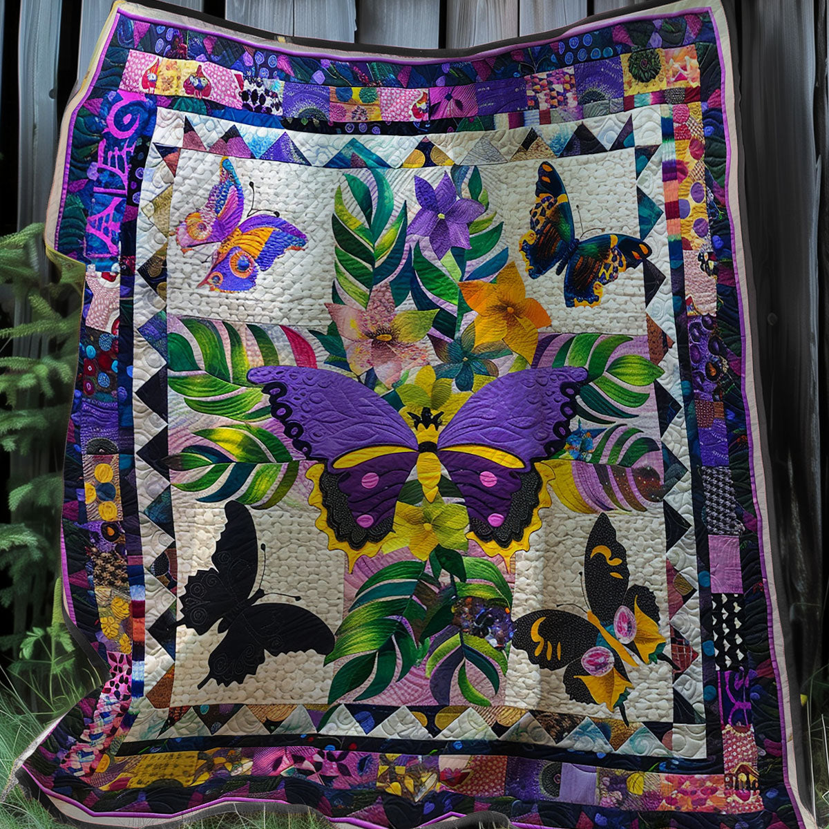 Purple Butterflies XR0107002CL Quilt