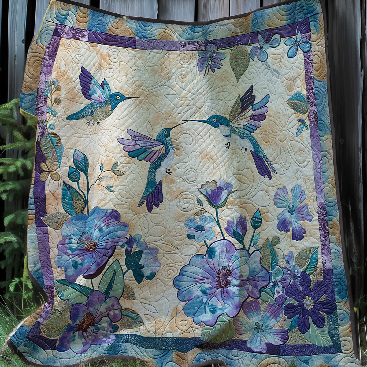 Purple Flowers And Hummingbirds XR0207025CL Quilt