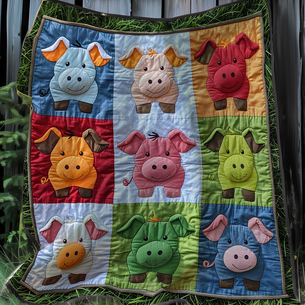 Rainbow Pigs XR2607028CL Quilt