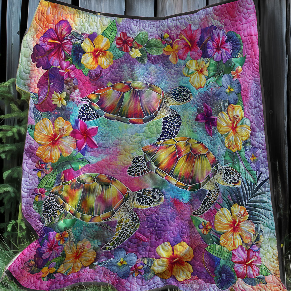 Sea Turtle In Floral Sea XR1907006CL Quilt