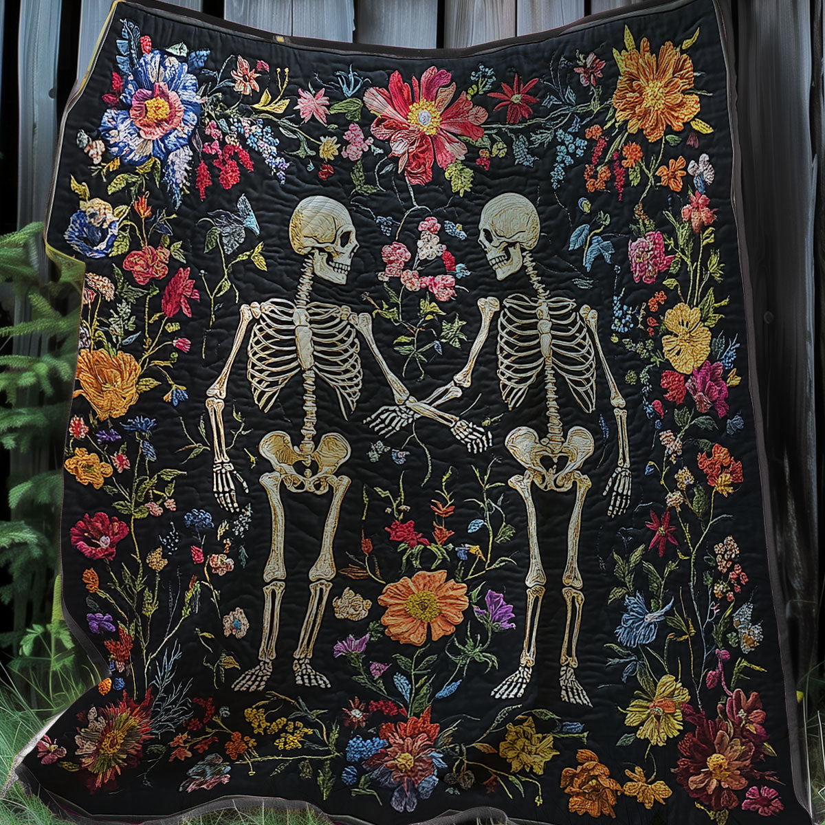 Skeleton Couple Flower XR0108024CL Quilt