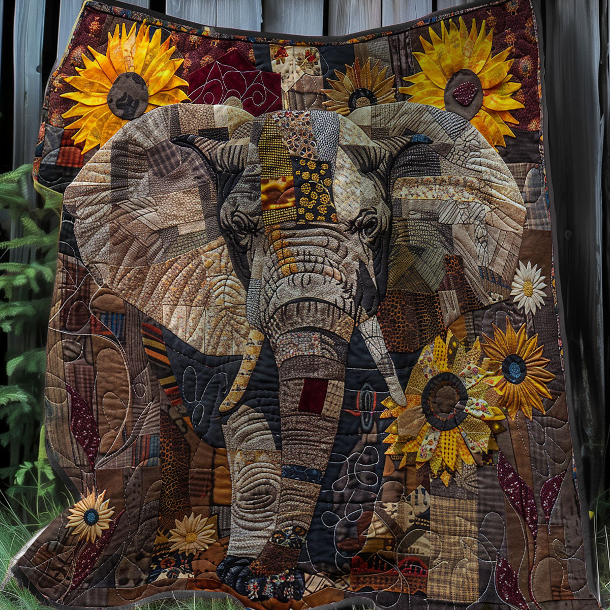 Sunflower Brown Elephant XR2407028CL Quilt