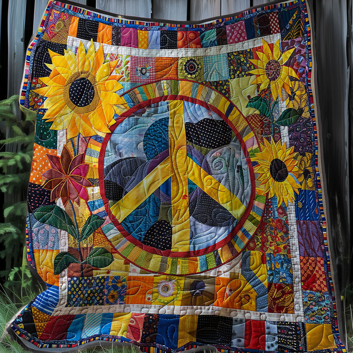 Sunflower Hippie Peace XR1907014CL Quilt