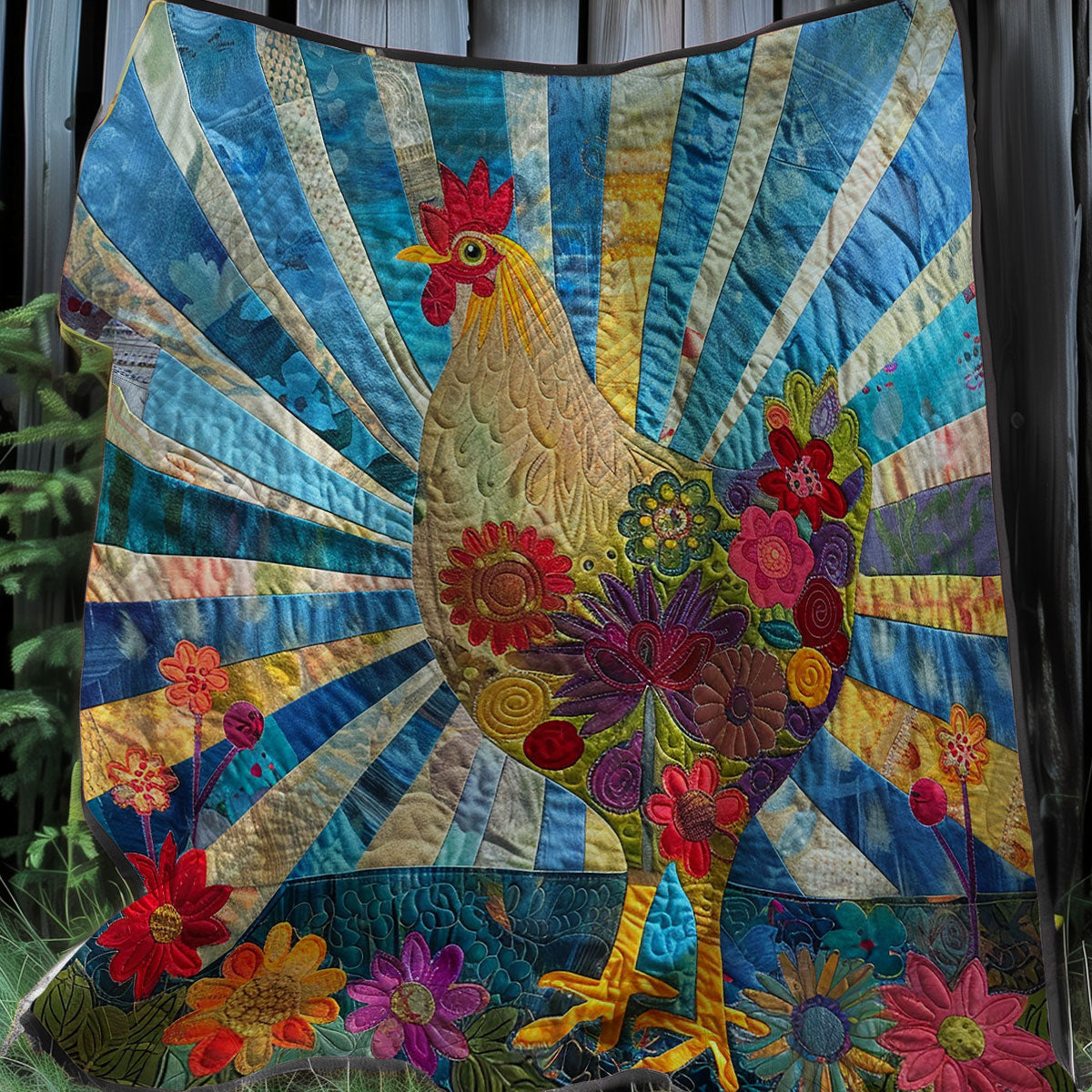 Sunny Garden Chicken XR2407031CL Quilt