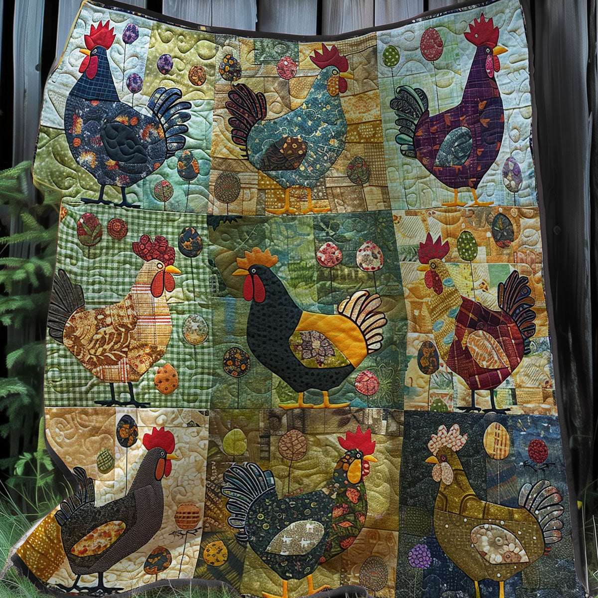 Vintage Chickens XR2507019CL Quilt