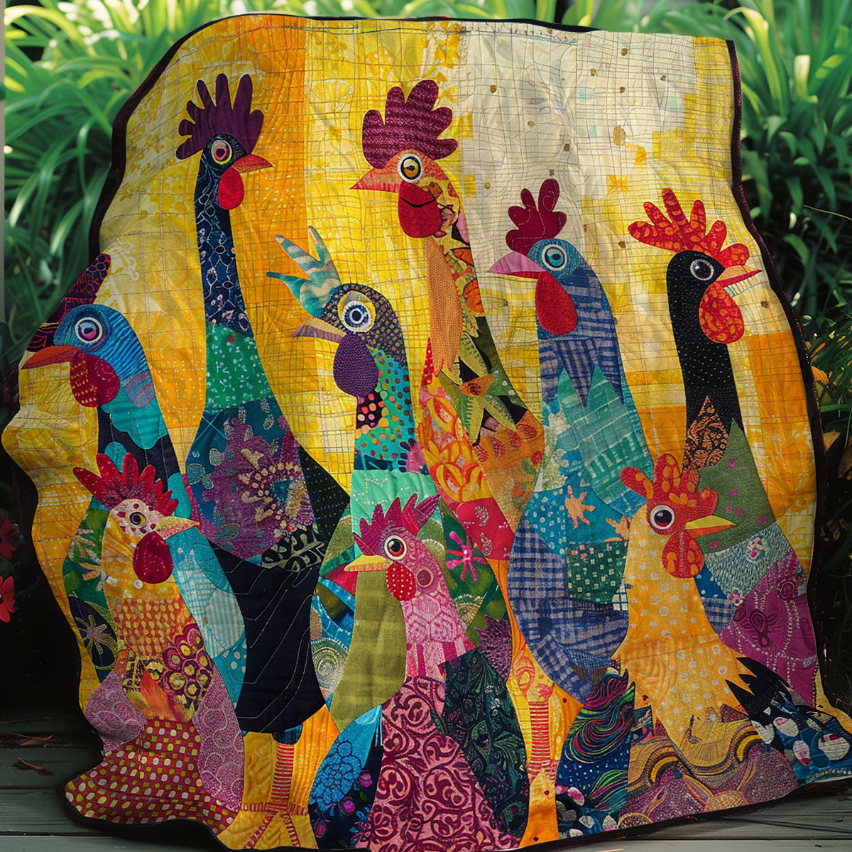 Abstract Yellow Chickens XR2407039CL Quilt