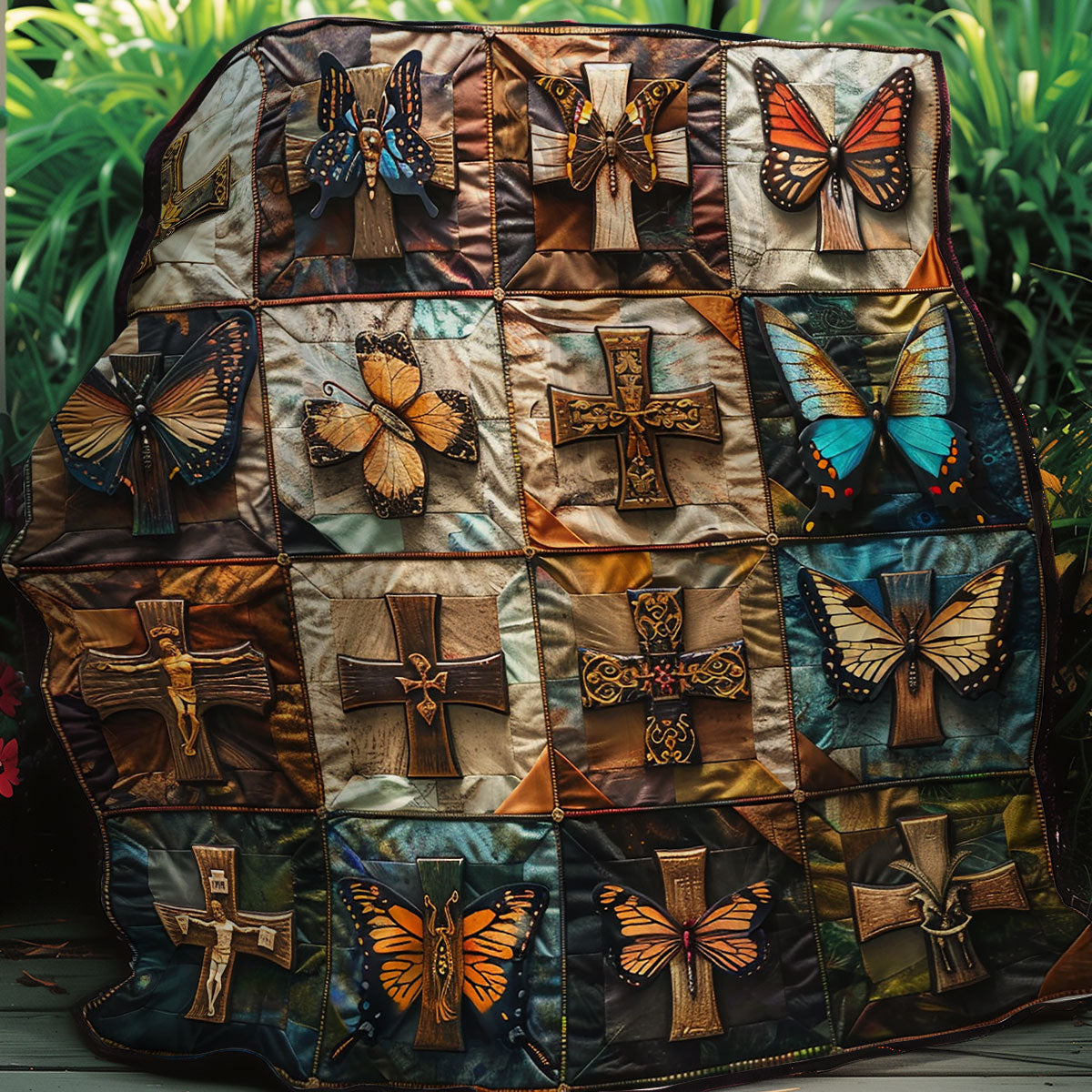 Butterfly Christian Cross XR2406006CL Quilt