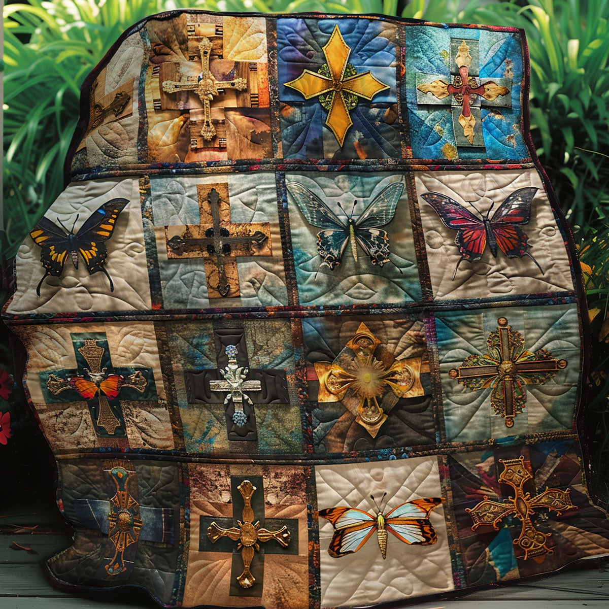 Butterfly Christian Cross XR2406009CL Quilt