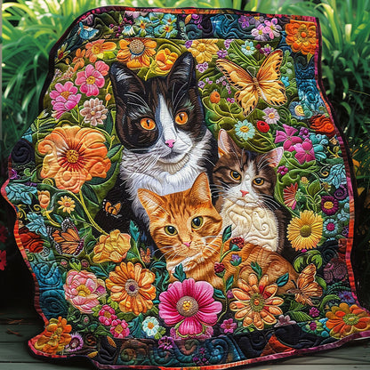 Cats And Flower Field WO1008033CL Quilt