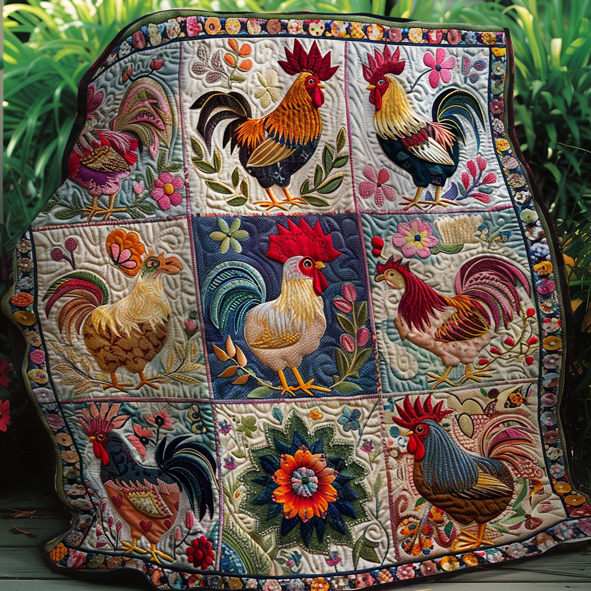 Floral Chickens XR1507005CL Quilt