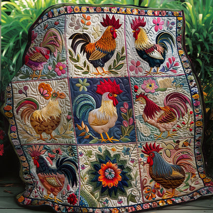 Floral Chickens XR1507005CL Quilt