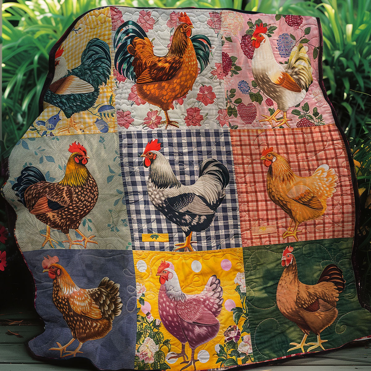 Floral Chickens XR2806003CL Quilt