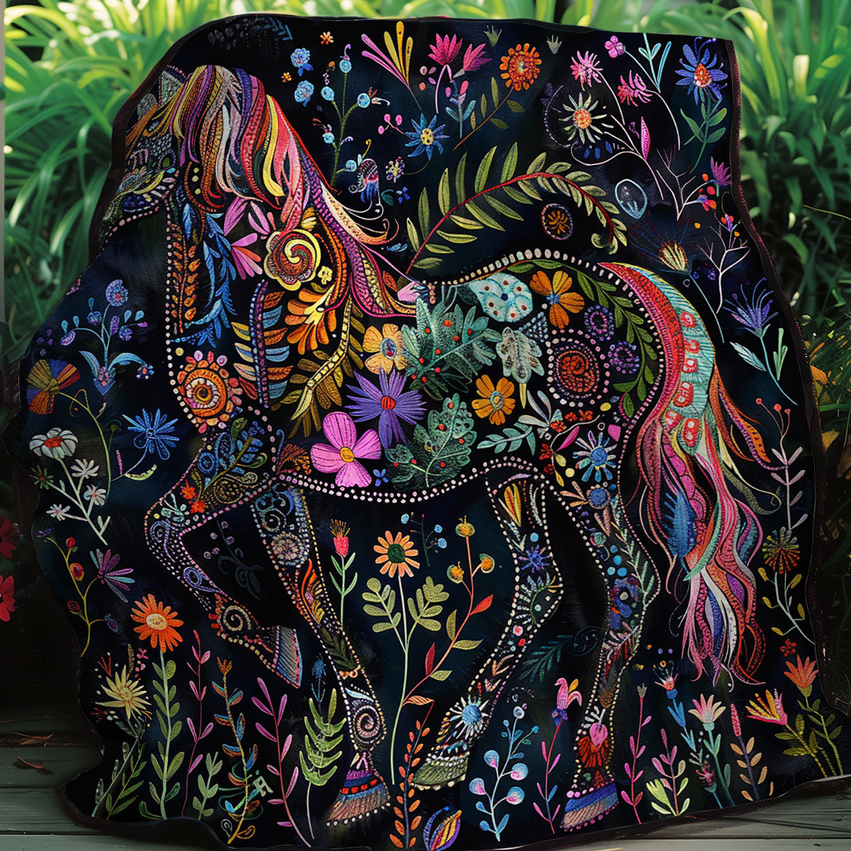 Floral Horse XR1207004CL Quilt