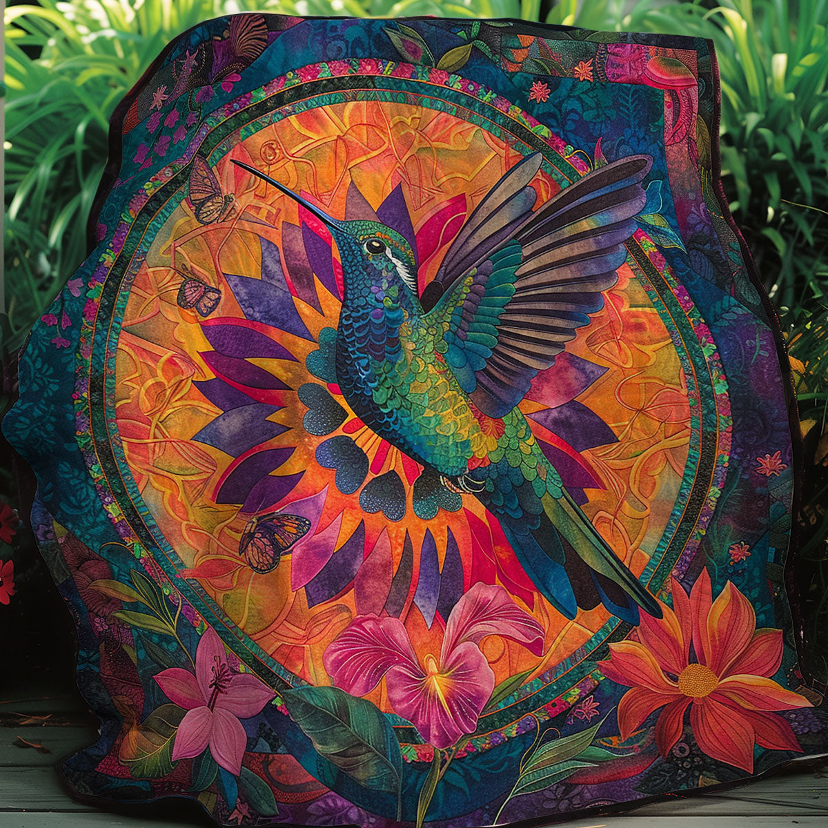 Floral Mandala Hummingbird XR2207007CL Quilt