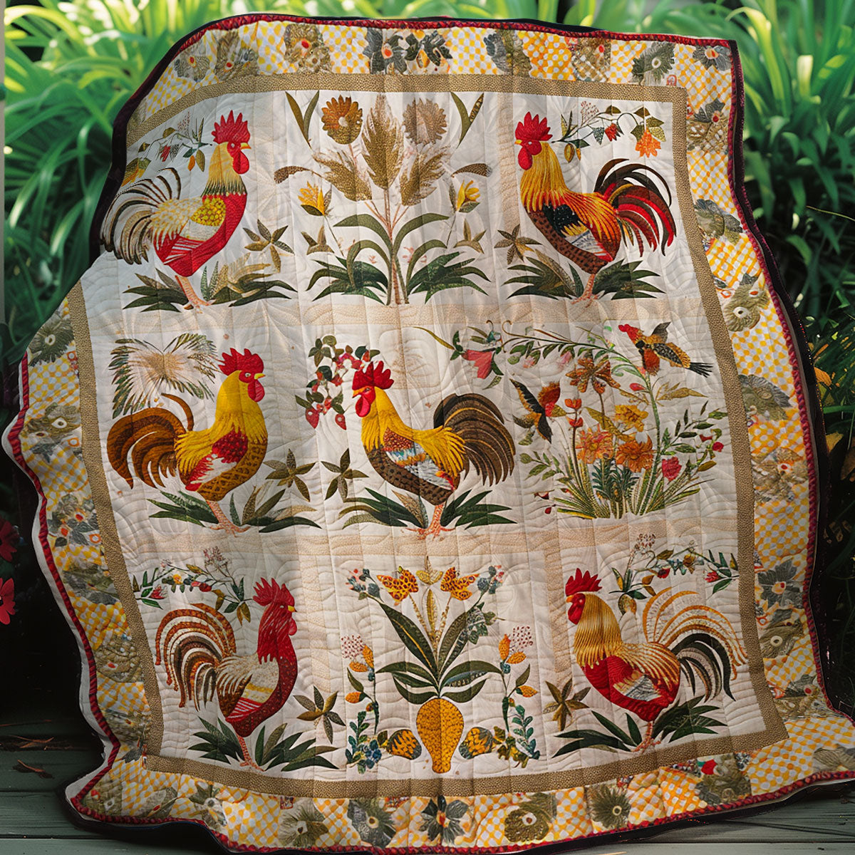 Floral Sun Chickens XR2607004CL Quilt