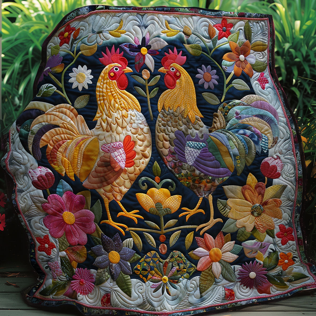 Garden Glow Roosters XR2607020CL Quilt