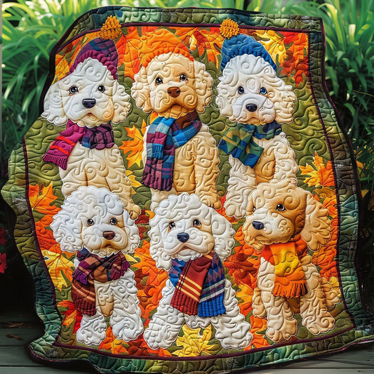 Golden Leaves And Poodles WO0908028CL Quilt